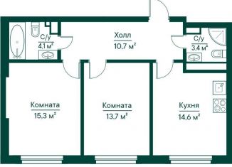 Продам двухкомнатную квартиру, 62.7 м2, Самара, метро Российская