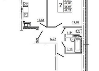 Продажа двухкомнатной квартиры, 69.6 м2, Смоленская область, Юбилейная улица, 16