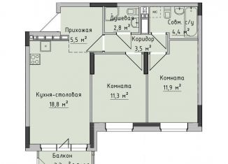 Продажа двухкомнатной квартиры, 58.2 м2, Ижевск, ЖК Холмогоровский