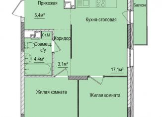 2-ком. квартира на продажу, 52.4 м2, Ижевск, жилой район Строитель