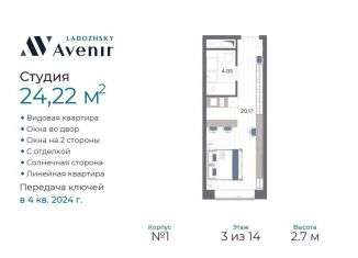 Продается квартира студия, 24.2 м2, Санкт-Петербург, Магнитогорская улица, 51литЗ, муниципальный округ Большая Охта