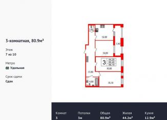 Продам трехкомнатную квартиру, 80.9 м2, Санкт-Петербург, проспект Энгельса, 27Л, проспект Энгельса