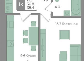 Однокомнатная квартира на продажу, 36.8 м2, Калининград, Центральный район