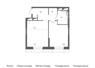 Двухкомнатная квартира на продажу, 48.6 м2, деревня Раздоры