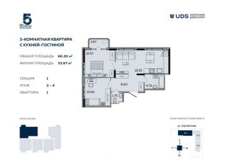 Продажа 3-комнатной квартиры, 60 м2, Ижевск, ЖК Пять Континентов