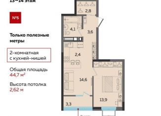 Продается 2-комнатная квартира, 45 м2, Ижевск, проспект Конструктора М.Т. Калашникова, 21, ЖК Матрёшка Сити