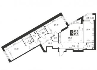 3-комнатная квартира на продажу, 98 м2, Москва, ЖК Архитектор