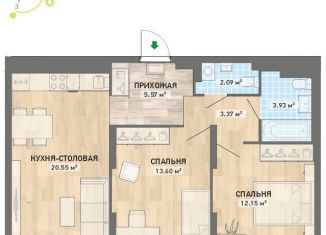 Продаю двухкомнатную квартиру, 64.5 м2, Екатеринбург, ЖК Просторы