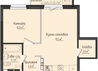 1-комнатная квартира на продажу, 41.3 м2, село Первомайский