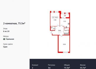 Продается 2-комнатная квартира, 75.5 м2, Санкт-Петербург, ЖК Светлана Парк, Манчестерская улица, 3