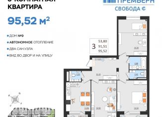 3-комнатная квартира на продажу, 95.5 м2, Ульяновск, Железнодорожный район