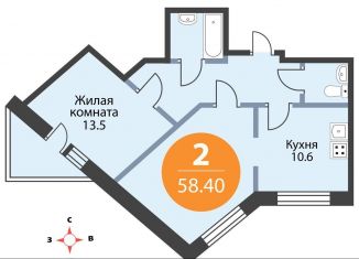 Продажа двухкомнатной квартиры, 58.4 м2, Мурино, ЖК Тридевяткино Царство