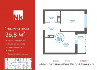 Продается однокомнатная квартира, 36.8 м2, деревня Патрушева, ЖК Никольский