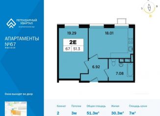 Продаю 2-комнатную квартиру, 51.3 м2, Москва, жилой комплекс Легендарный квартал, к1, метро Ботанический сад