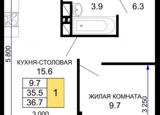 Продаю однокомнатную квартиру, 36.7 м2, Краснодарский край