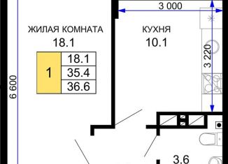 Продается 1-комнатная квартира, 36.6 м2, Краснодарский край