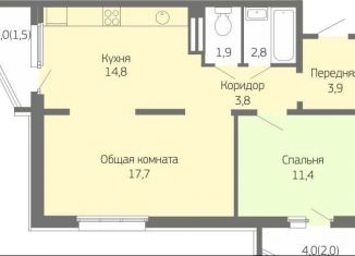 Продается двухкомнатная квартира, 57 м2, Новосибирск, улица Николая Сотникова, ЖК Акварельный
