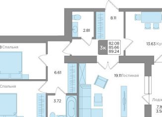 Трехкомнатная квартира на продажу, 85.7 м2, Калининград, ЖК Новый Город, Новгородская улица, 3Ак7