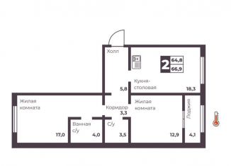 Продается двухкомнатная квартира, 64.8 м2, Челябинск