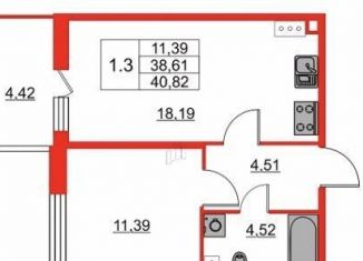 Продам 1-ком. квартиру, 40 м2, Санкт-Петербург, улица Александра Матросова, 3, ЖК Притяжение