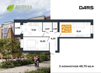 Продам двухкомнатную квартиру, 48.7 м2, Волгоград
