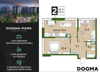 2-комнатная квартира на продажу, 53.5 м2, Краснодар, микрорайон Догма Парк