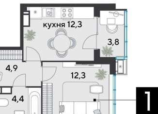 Однокомнатная квартира на продажу, 37.7 м2, Краснодар, Прикубанский округ