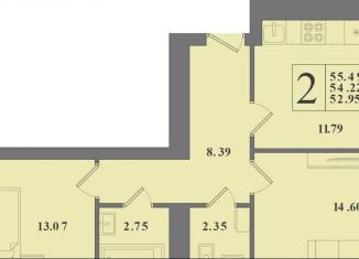 Продажа 2-комнатной квартиры, 54.2 м2, Калининград, Крейсерская улица, 13к1, Московский район