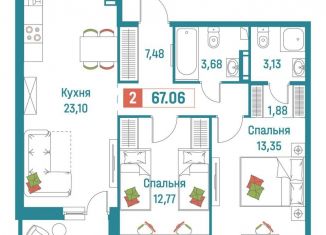 Продается 2-комнатная квартира, 67.1 м2, Мурино, ЖК Графика