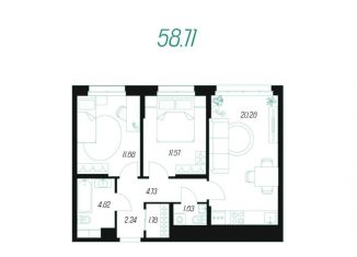 Двухкомнатная квартира на продажу, 58.7 м2, Тульская область