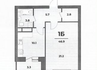 1-комнатная квартира на продажу, 46.9 м2, Дубна