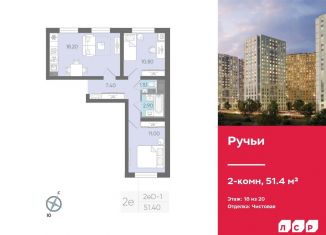 2-комнатная квартира на продажу, 51.4 м2, Санкт-Петербург, ЖК Ручьи