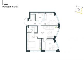 3-комнатная квартира на продажу, 68.5 м2, Москва