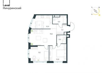 3-комнатная квартира на продажу, 72.2 м2, Москва, метро Мичуринский проспект, жилой комплекс Левел Мичуринский, к9
