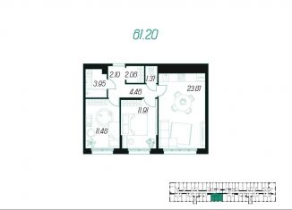 Продаю 2-комнатную квартиру, 61.2 м2, Тульская область
