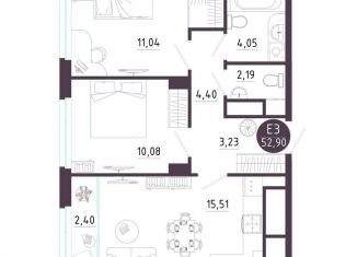 Продаю 2-комнатную квартиру, 52.9 м2, Рязань