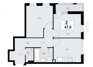 Двухкомнатная квартира на продажу, 44 м2, поселение Сосенское, жилой комплекс Бунинские Кварталы, к2.3