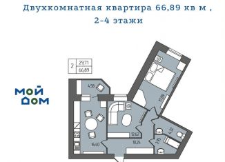 2-комнатная квартира на продажу, 67.7 м2, Ульяновск, Железнодорожный район, проспект Гая, 35Б
