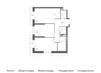 Двухкомнатная квартира на продажу, 63.7 м2, городской округ Красногорск, жилой комплекс Спутник, 20
