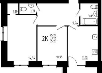 Продаю 2-ком. квартиру, 55.3 м2, Казань, жилой комплекс Притяжение, 2