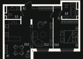 2-ком. квартира на продажу, 64.6 м2, Тюмень, улица Щербакова, 2к5, Центральный округ