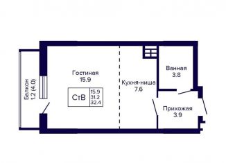 Продам квартиру студию, 32.4 м2, Новосибирск, метро Площадь Маркса, улица Бородина, 54