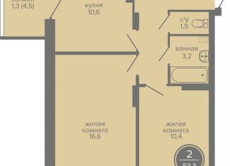2-комнатная квартира на продажу, 53.3 м2, Пермь, шоссе Космонавтов, 309А, Индустриальный район