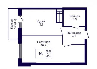 1-ком. квартира на продажу, 37 м2, Новосибирская область, улица Бородина, 54