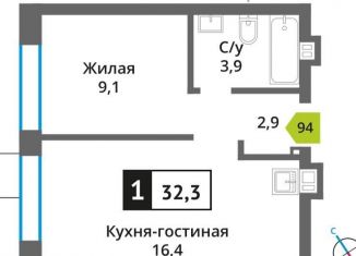 Продается однокомнатная квартира, 32.3 м2, Московская область