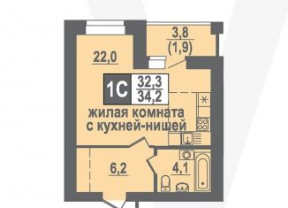 Продам квартиру студию, 34.2 м2, Новосибирская область, Никольский проспект, 20