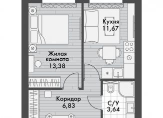 1-комнатная квартира на продажу, 35.5 м2, поселок Октябрьский