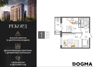 Продается однокомнатная квартира, 36.2 м2, Краснодар, микрорайон Черемушки