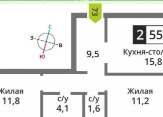 Продается двухкомнатная квартира, 55.1 м2, поселок Отрадное, ЖК Отрада-2, жилой комплекс Отрада-2, к3