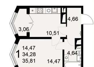 Продажа 1-ком. квартиры, 35.8 м2, Тула, Привокзальный территориальный округ